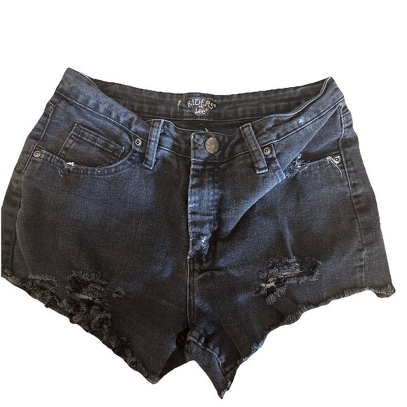 VTG 90s Distressed Lee Riders Cut-Off Denim Shorts Size 6 27” Inseam Black - Picture 1 of 4